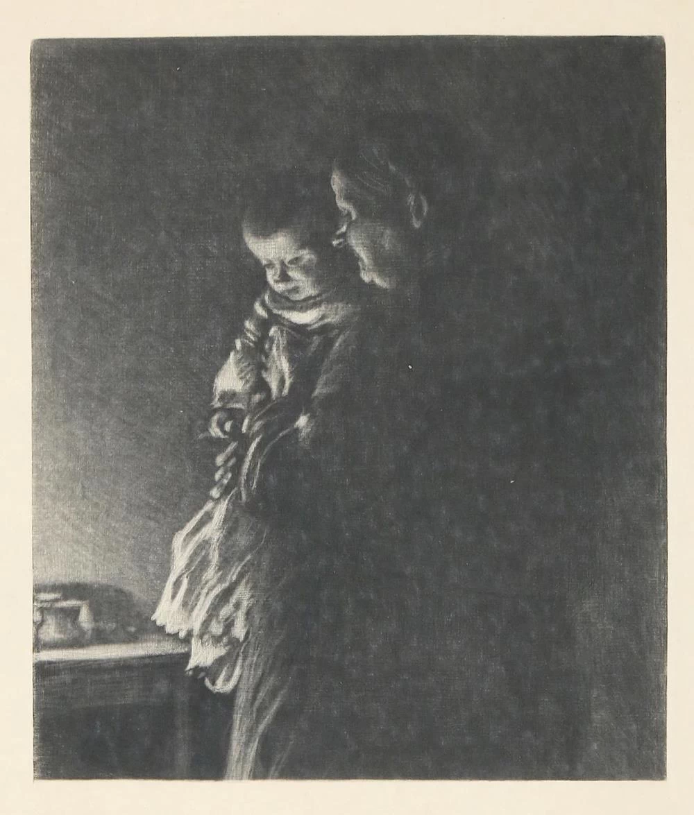 Leopold von Kalckreuth - Ninnenei e zia. Vecchia donna con bambino in braccio